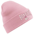 CONTRAST BOXFIT BEANIE - Dusky Pink with White/Pink Logo
