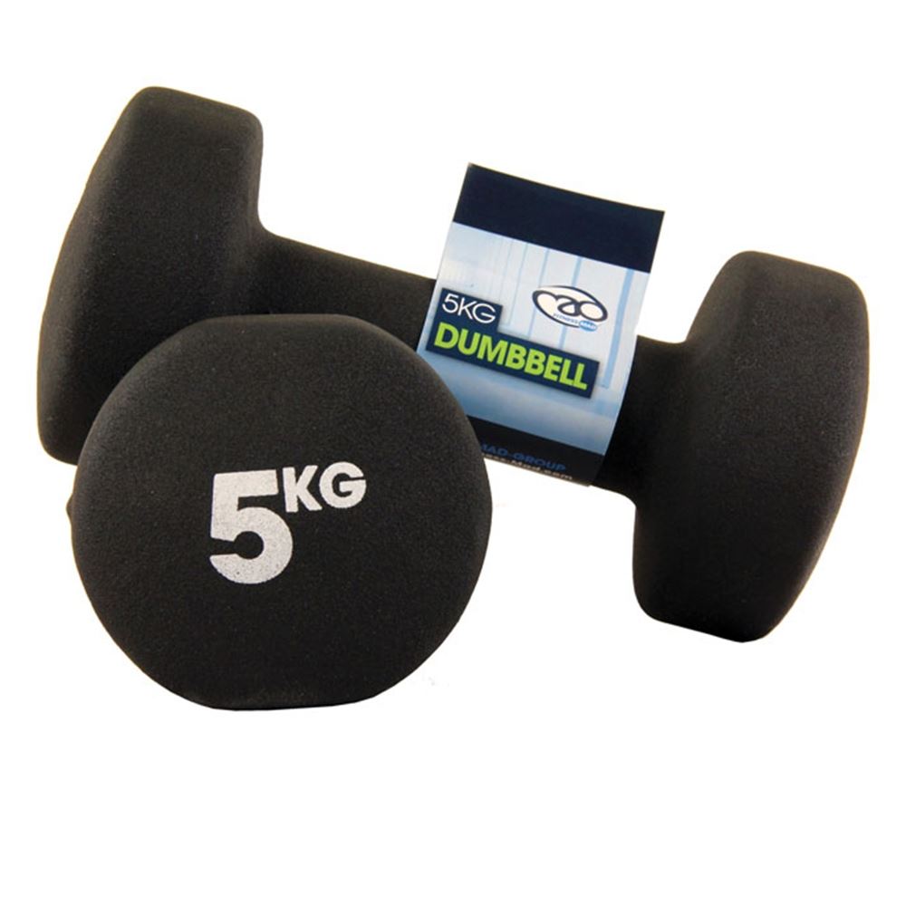 5Kg Neoprene Dumbbells Pair Black 5Kg Boxfituk