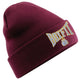 CONTRAST BOXFIT BEANIE - Burgundy with Blue/Gold Logo