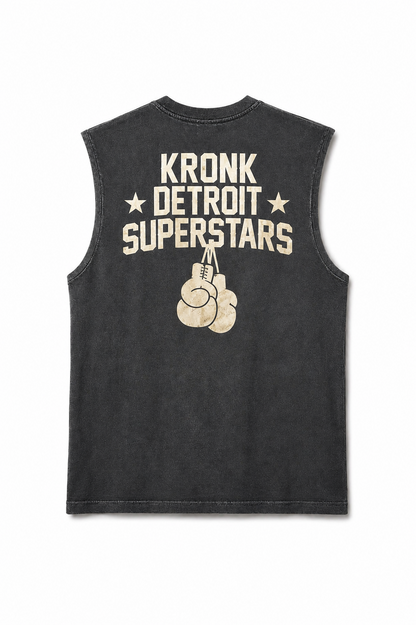 Kronk Detroit Superstars Raw Edge Sleeveless Loose Fit Vintage Wash T-Shirt