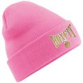 CONTRAST BOXFIT BEANIE - Pink with Gold/White Logo