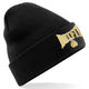 CONTRAST BOXFIT BEANIE - Black with Gold/White Logo