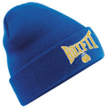 CONTRAST BOXFIT BEANIE - Royal Blue with Gold/White Logo