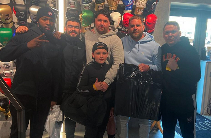 Billy Joe Saunders and friends at the Boxfit store