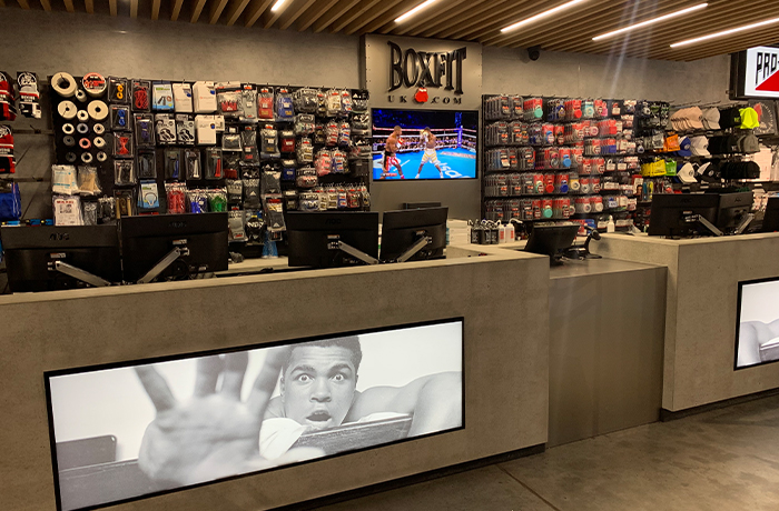 The front desk of the Boxfit store